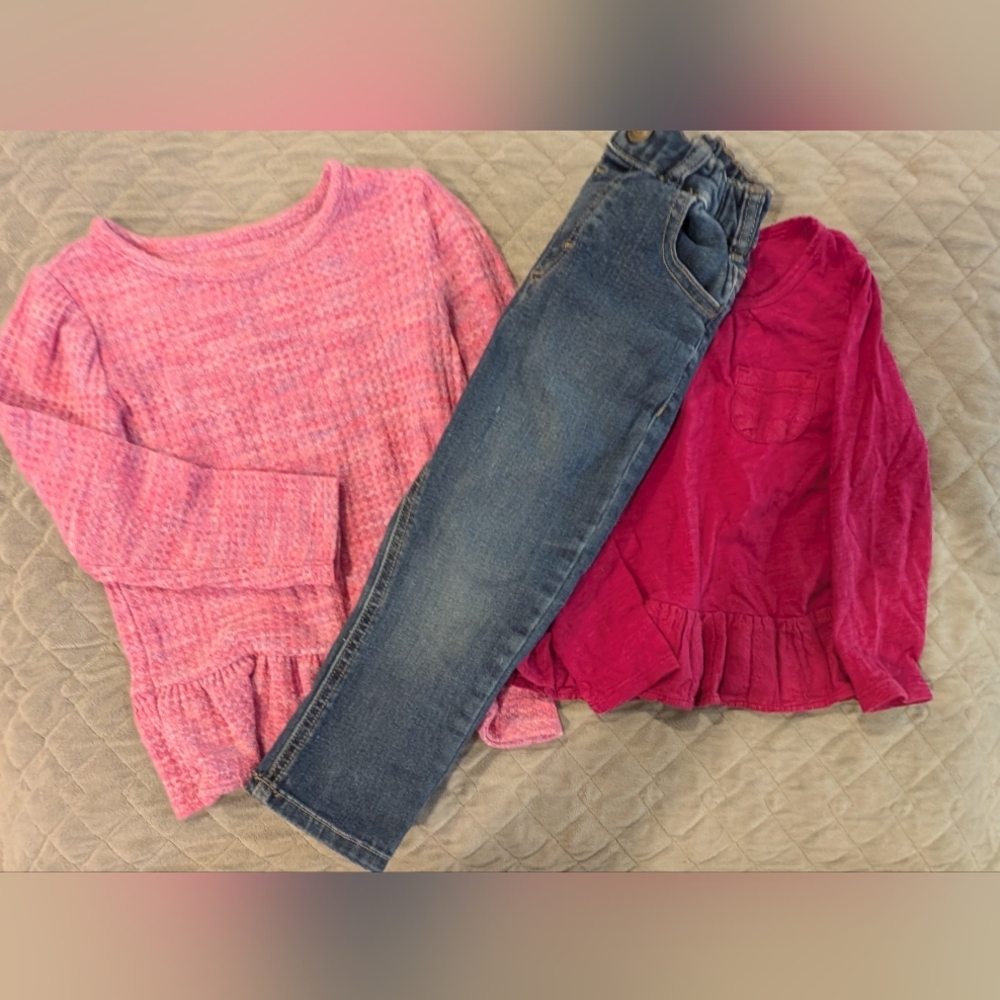 4T Pink Tunics with Blue Jeans Set